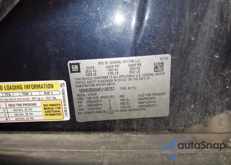 2015 Chevrolet Traverse 1Lt z USA, uszkodzony, nr VIN 1GNKVGKD4FJ136757